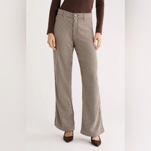 Desi Houndstooth Cotton Wide Leg Pants
